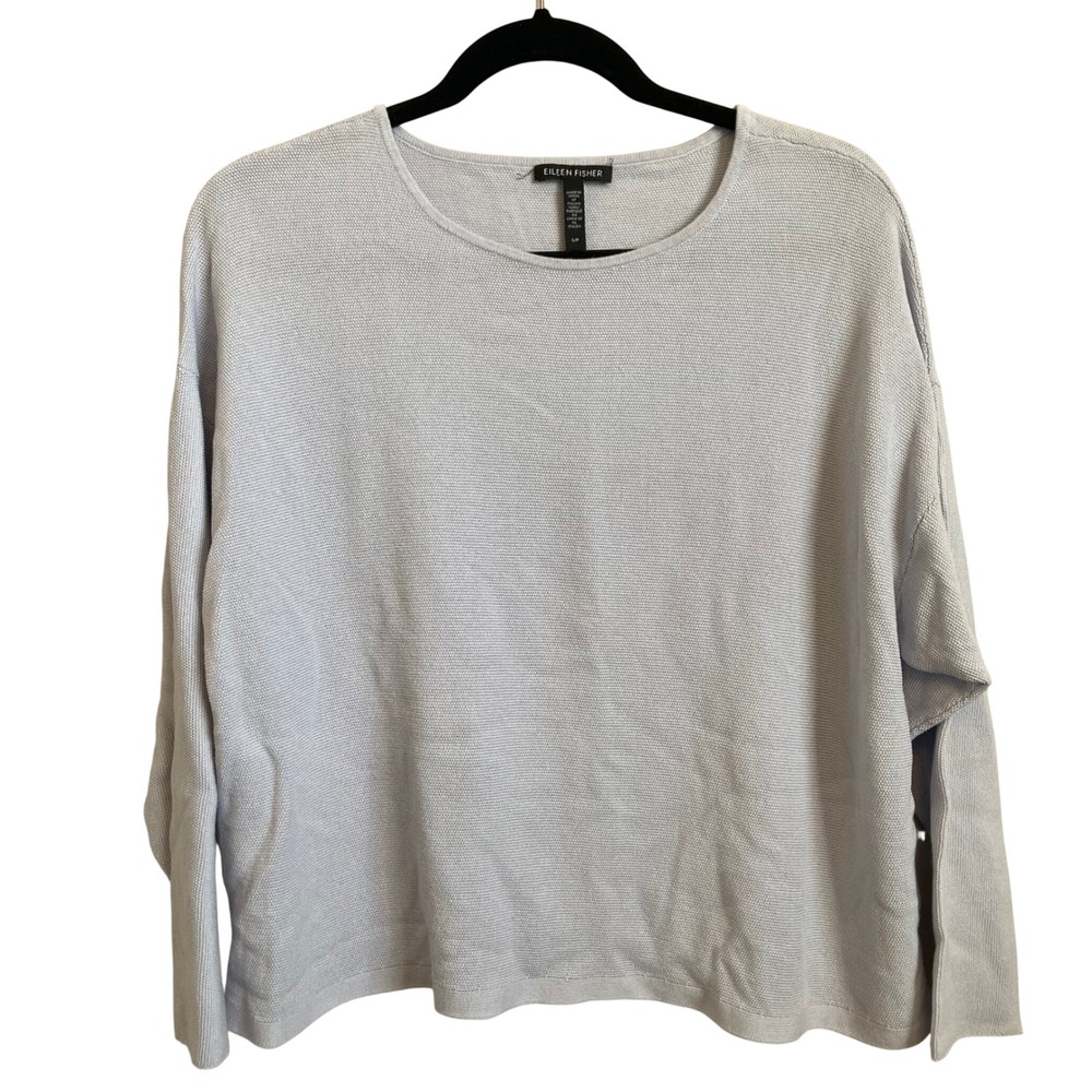 Eileen Fisher Womens Small Light Blue Lyocell Nylon Italian Yarn Knit Sweater